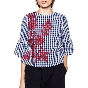 LAST 1! Floral Plaid Flare Sleeve Blouse SZ XS